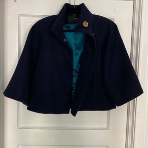 Navy Blue Cropped Cape Jacket